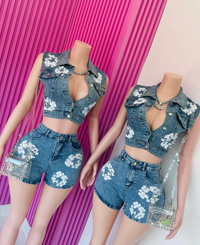 Floral denim set