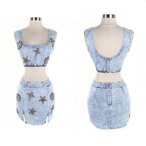 Desire denim skirt set