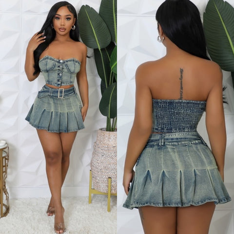 Denim date skirt set