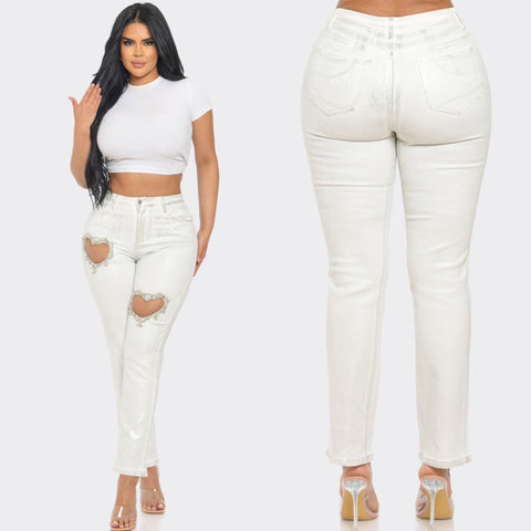 Heart crystal jeans