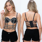 Bling denim cage top