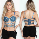 Bling denim cage top