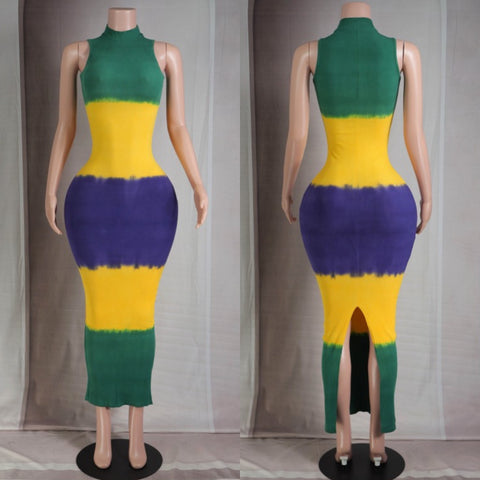 Mardi Gras sleeveless maxi dress